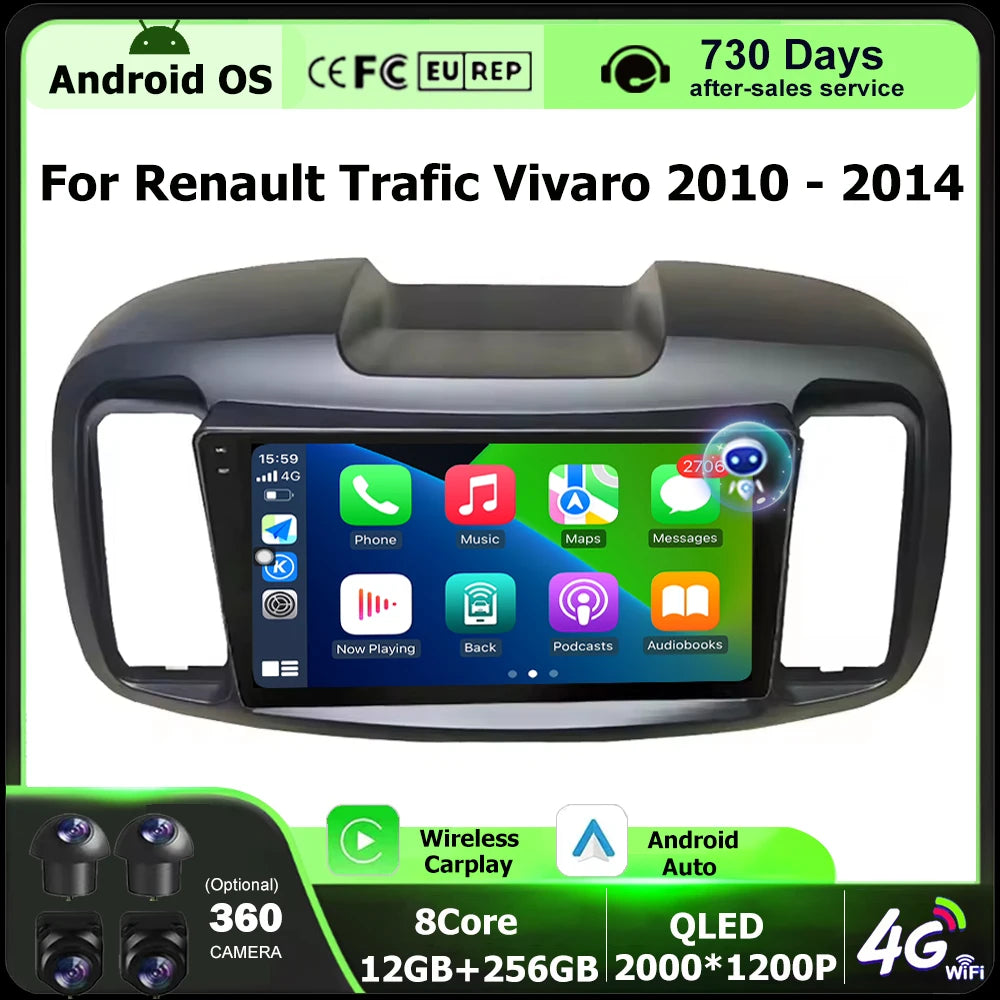 Wireless Carplay For Renault Trafic Vivaro 2010 - 2014 Android 16 Auto Car Radio Multimedi