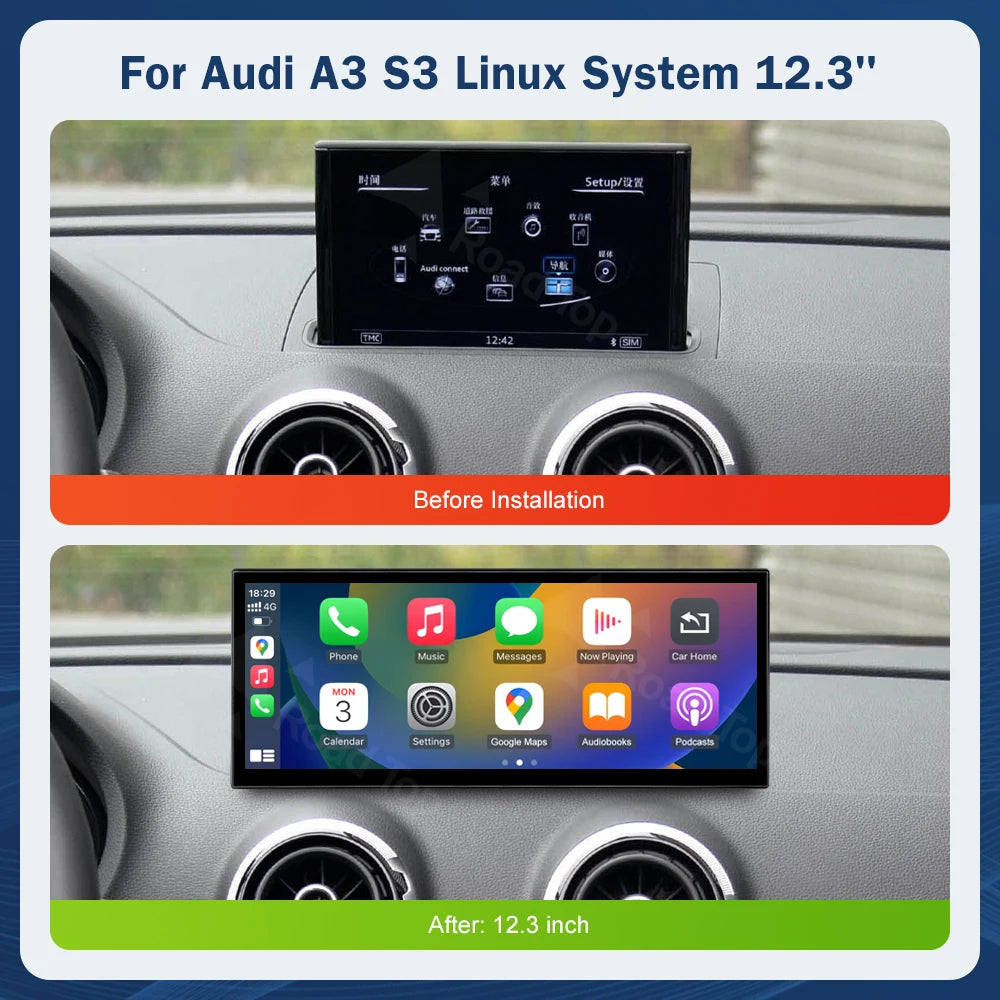 12.3 inch Touch Screen Multimedia Display For Audi A3 2014-2019 Airplay Miracast Function  | AUTOKITSHOP