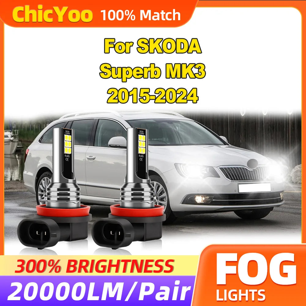 60W CSP Chips LED Fog Lamps 20000LM Plug And Play Fog Lights 12V 6000K White For SKODA Sup