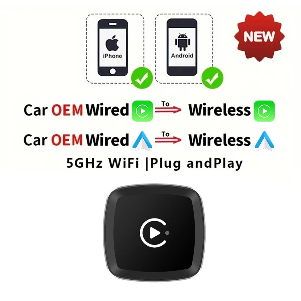 Wireless Carplay Adapter 2 in 1 Converts Wired to Wireless Carplay Adapter for iPhone and