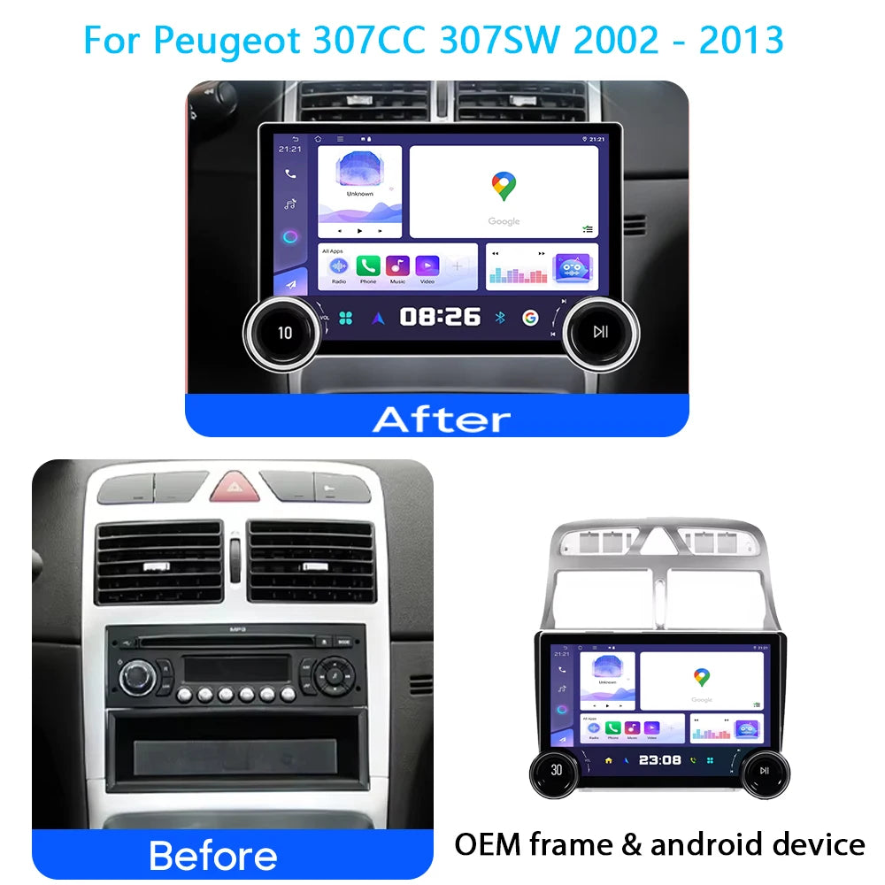 5G WIFI For Peugeot 307CC 307SW 2002 - 2013 Car Android Auto Radio Carplay Navigation Mult