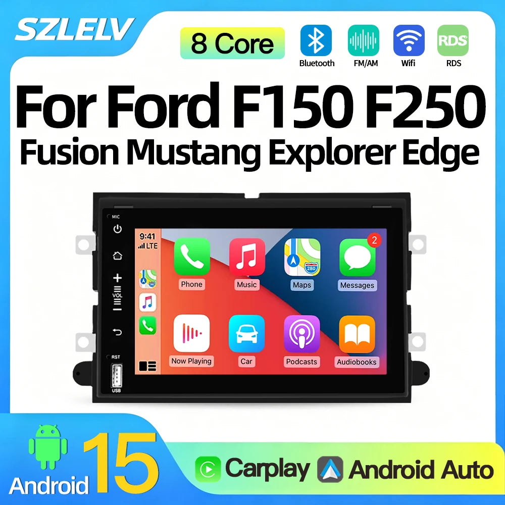 SZLELV Android 15 Car Radio For Ford F150 F250 F350 Fusion Mustang Explorer Edge Multimedi