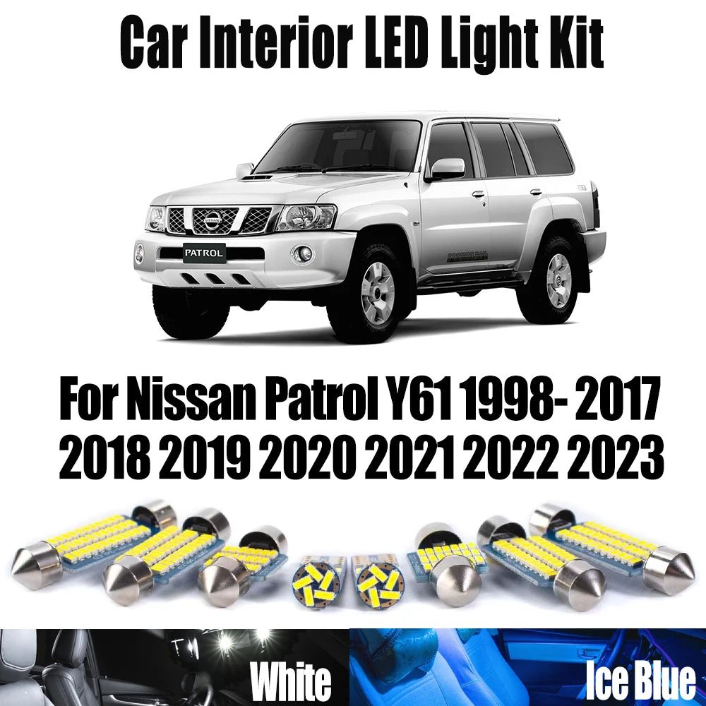 10-Piece LED Interior Light Kit for Nissan Patrol Y61 1998- 2017 - Canbus Dome Map Door Trunk Bulbs | AUTOKITSHOP