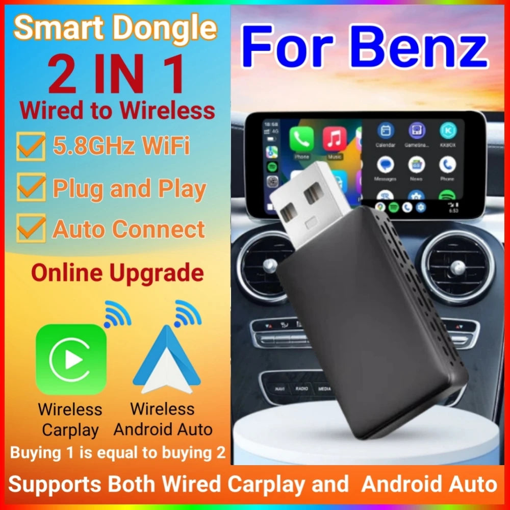 Smart Dongle 2in1 Wireless Carplay Adapter Android Auto Wireless For Benz A C E S GLA GLB  | AUTOKITSHOP