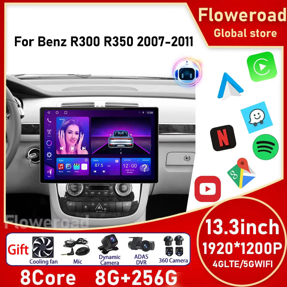 13 Inch Carplay Screen Multimedia Video Player Android 15 For Benz R300 R350 2007-2011 Car | AUTOKITSHOP