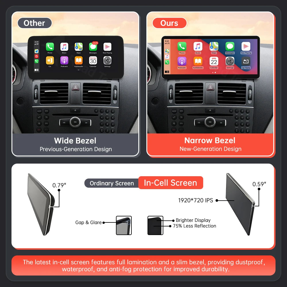 CN 12.3 Ultra-thin Linux Screen Multimedia Display For Mercedes Benz C Class W204 2008-201 | AUTOKITSHOP