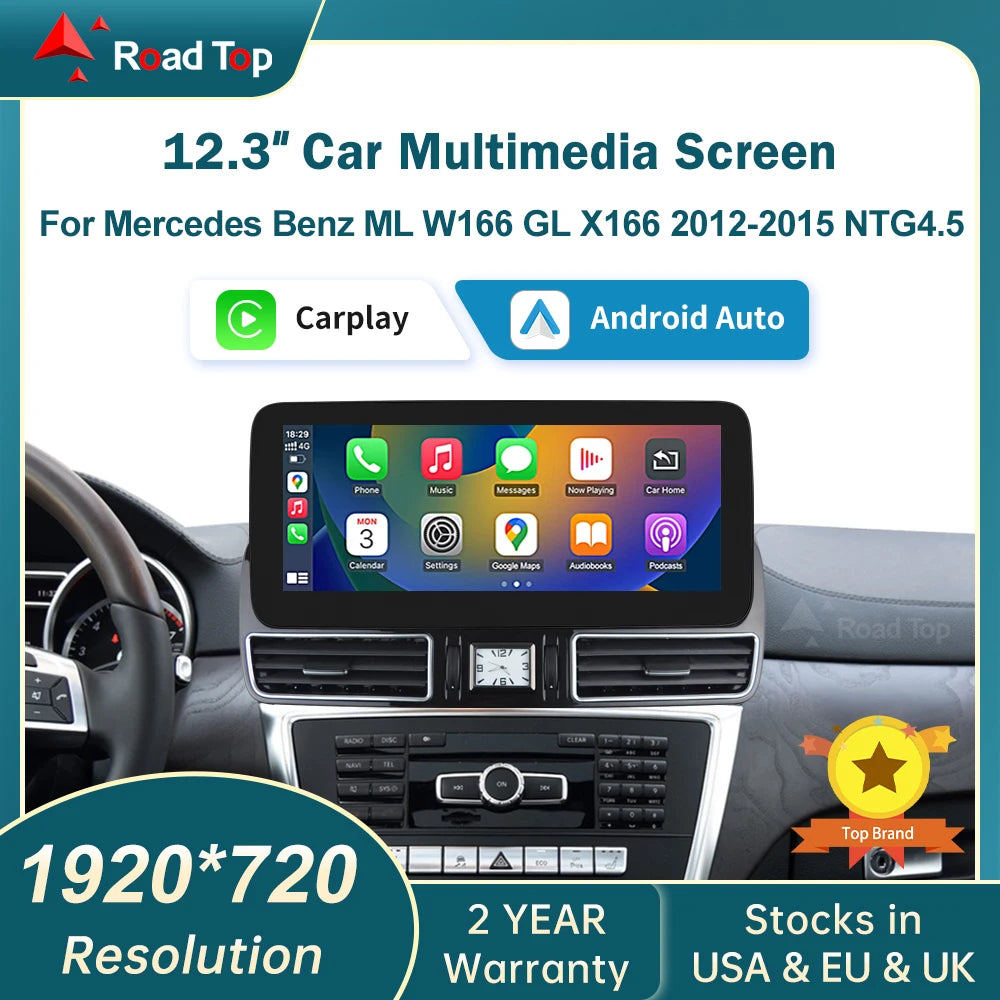 DE 12.3' Wireless CarPlay Android Auto Multimedia Linux NTG4.5 System Screen for Mercedes-