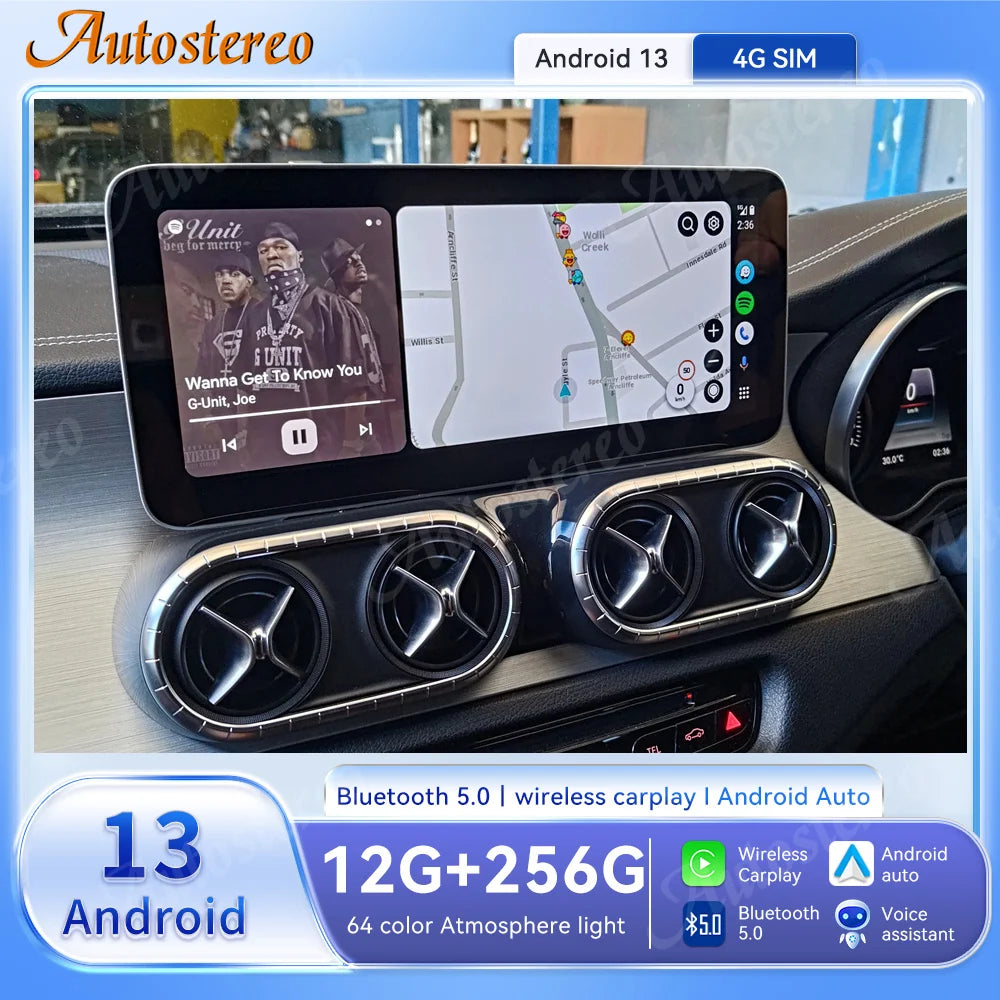Android 13 12.3 Auto Stereo For Mercedes Benz X Class X200 X220D X250D X350D Car GPS Navig