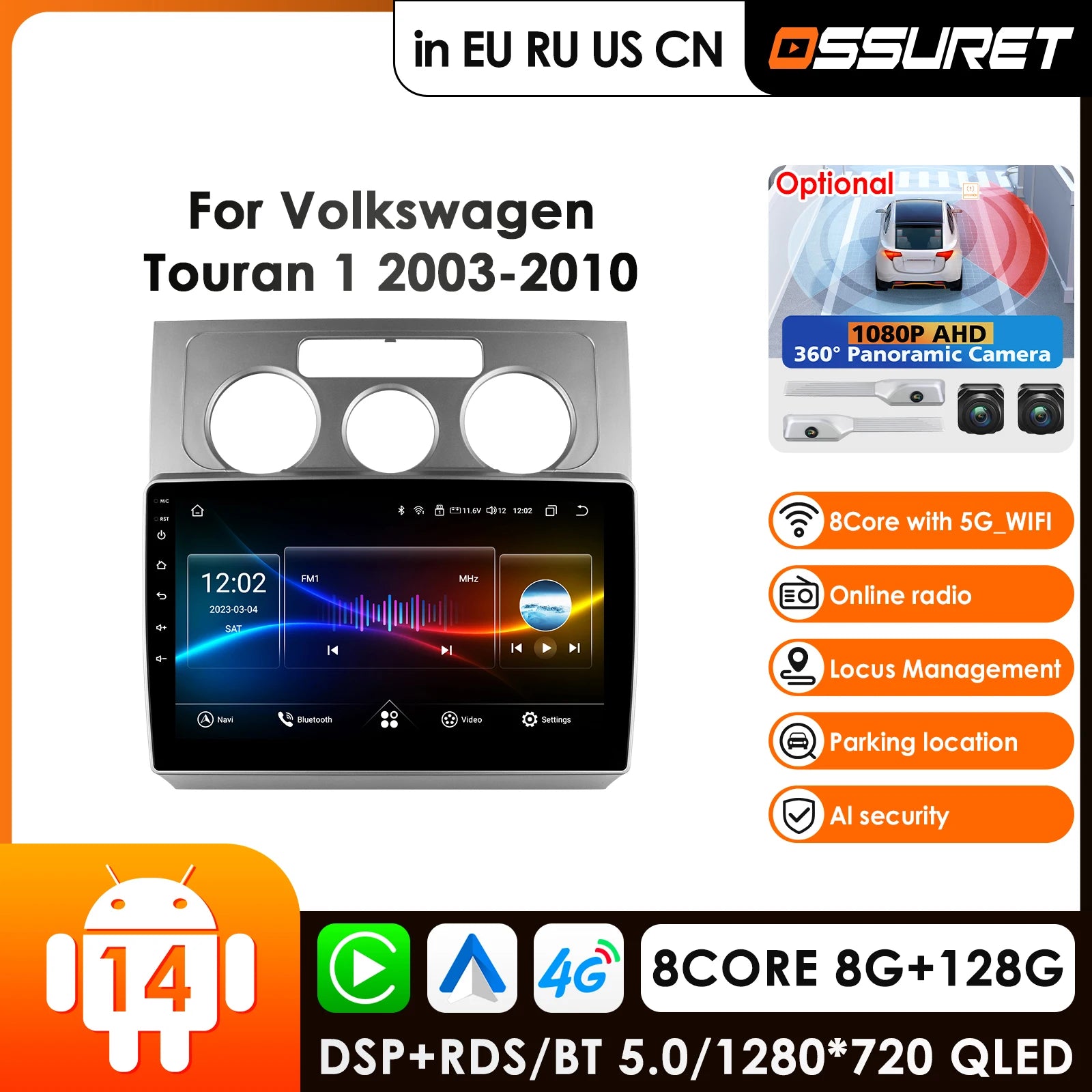 10.1" Car Radio GPS for Volkswagen Touran 1 2003-2010 - Android Auto Carplay Multimedia Video Player Navigation Stereo