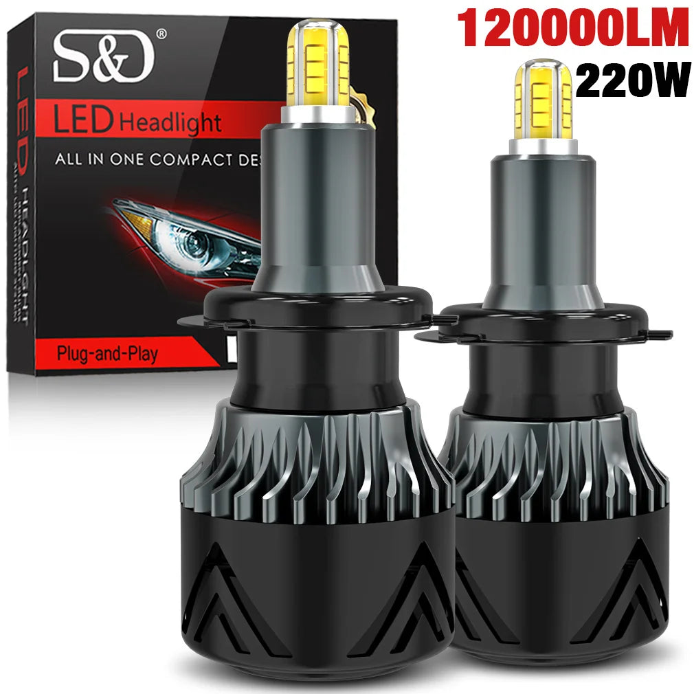 120000LM H7 Led Car Headlight Bulbs 220W 4 sides 3D Canbus H1 H8 H11 HB4 HB3 9005 9006 CSP