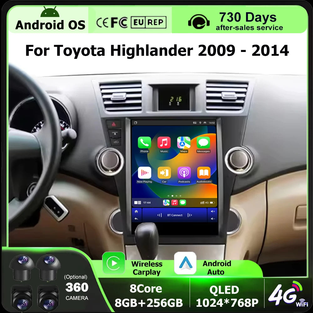 Wireless Carplay For Toyota Highlander 2009 - 2014 Android 16 Auto Car Radio Multimedia Pl