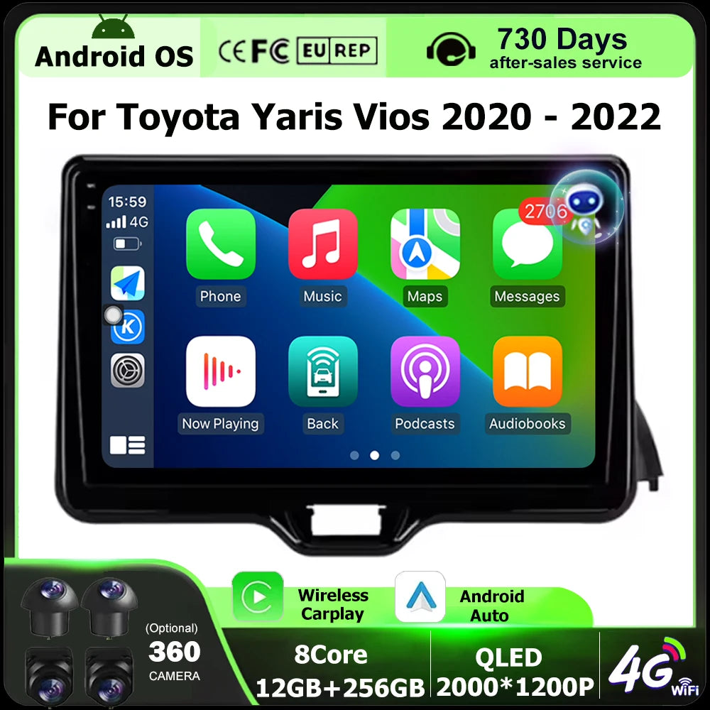 Wireless Carplay For Toyota Yaris Vios 2020-2022 Android 16 Auto Car Radio Multimedia Vide