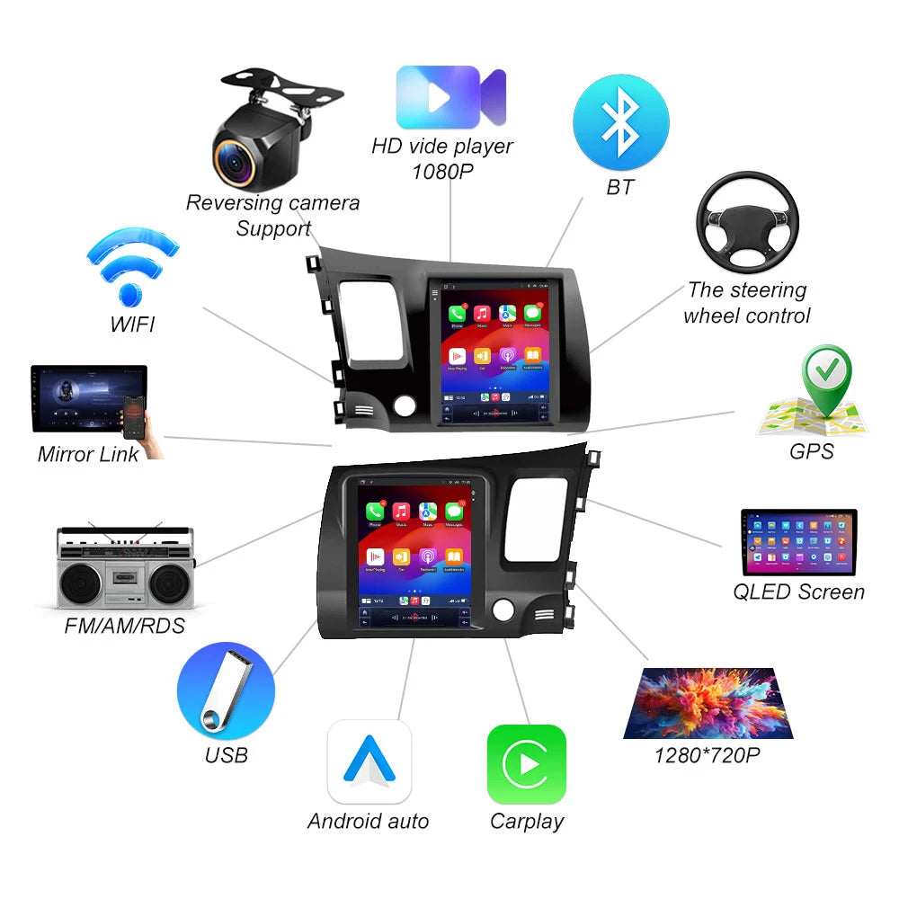 9.7 Inch For Honda Civic 5 2005 2006 2007 2008-2012 Car Radio Android 16 Multimedia Video  | AUTOKITSHOP