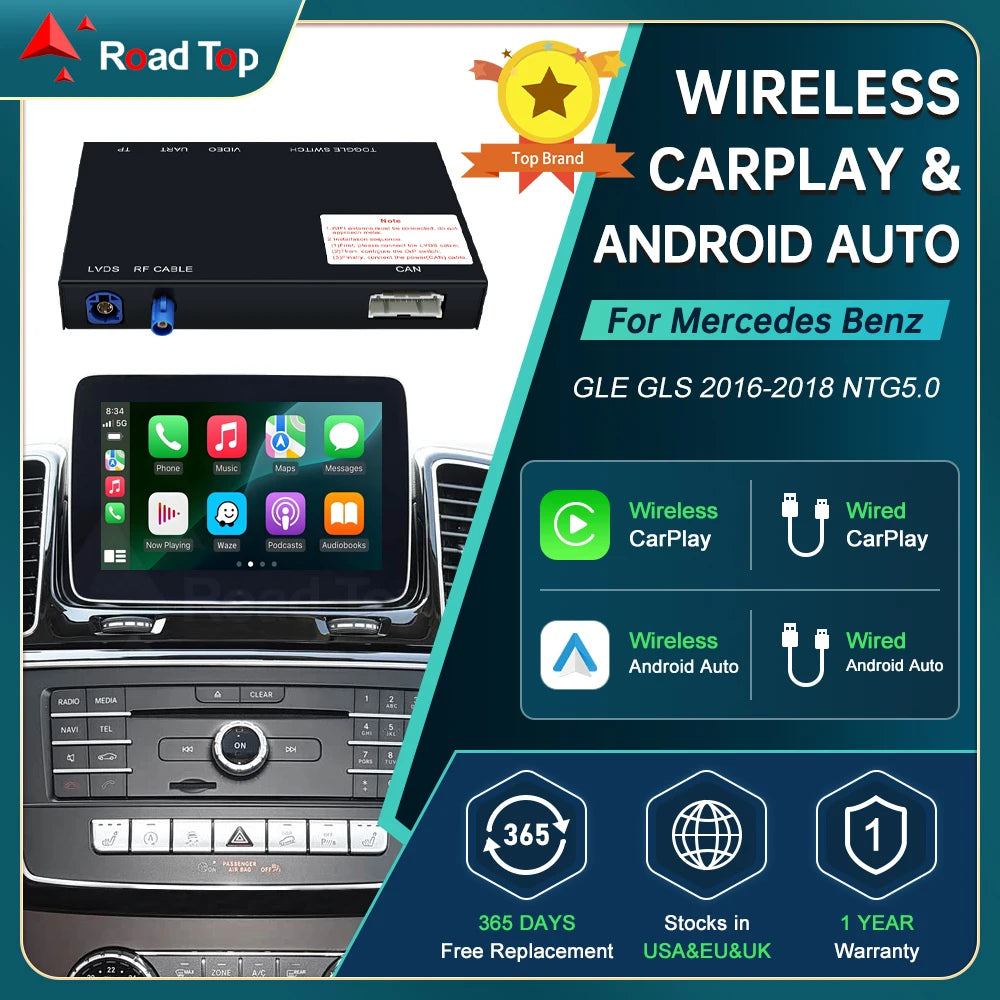 Wireless CarPlay RoadTop for Mercedes Benz GLE GLS 2016-2018, with Android Auto Mirror Lin