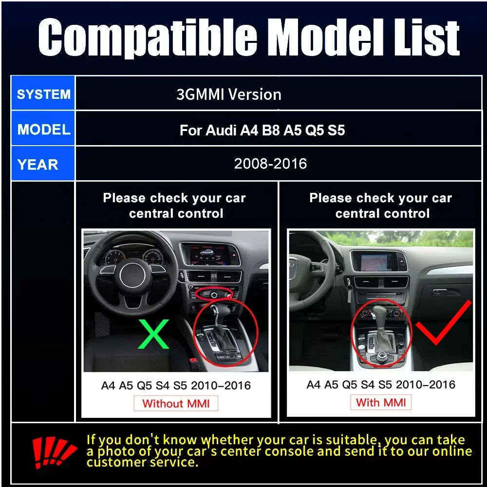 AUTOABC For Audi A4 B8 A5 Q5 S5 2009-2015 Wireless CarPlay Android Auto with mmi 3g with A