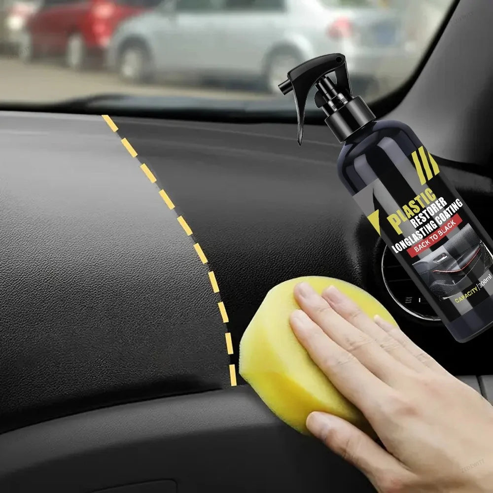 50ml Vehicle Plastic Trim Restorer Back To Black Gloss Renovator Polish Coating with Sponge for  - Automotive LED Light