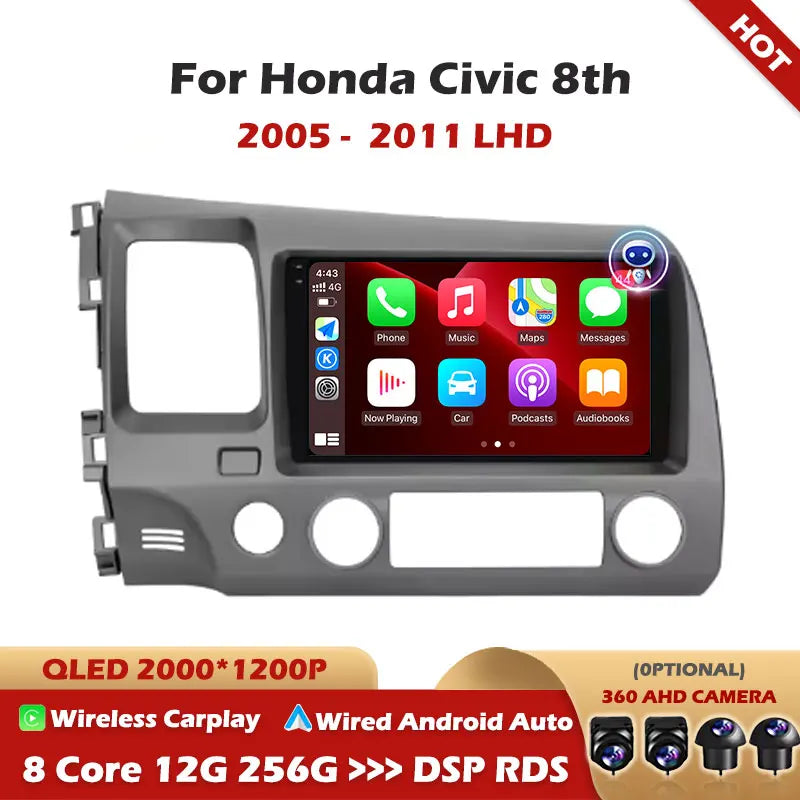 Android 16 Car Radio For Honda Civic 8th 2005 2006 2007 2008 2009 2010 2011 LHD Car Multim