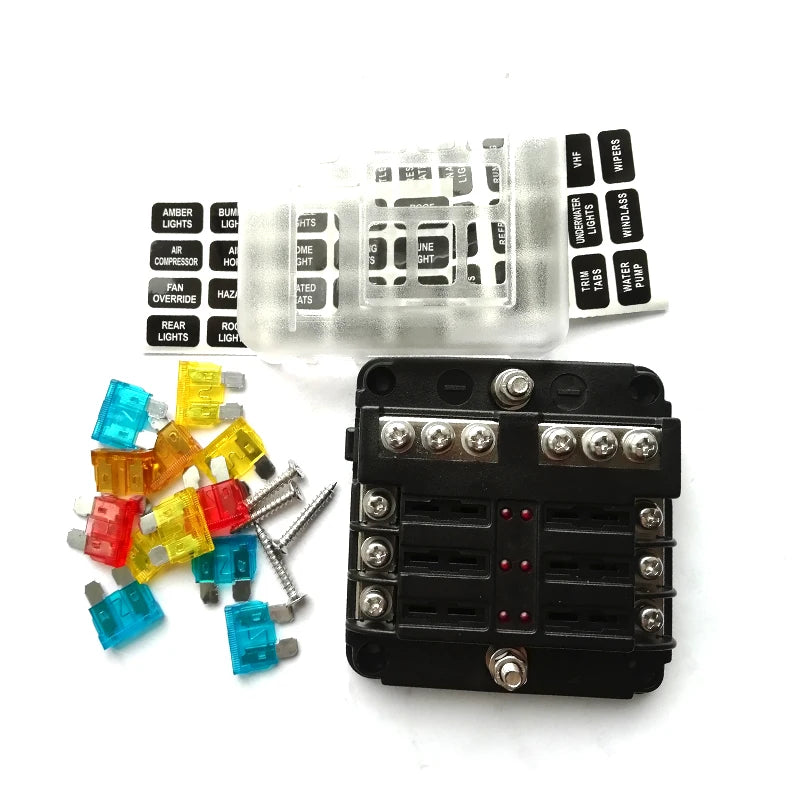 6-gang Blade Fuse Holder Box for Car Fog Headlight Charger Fan Circuit Protector