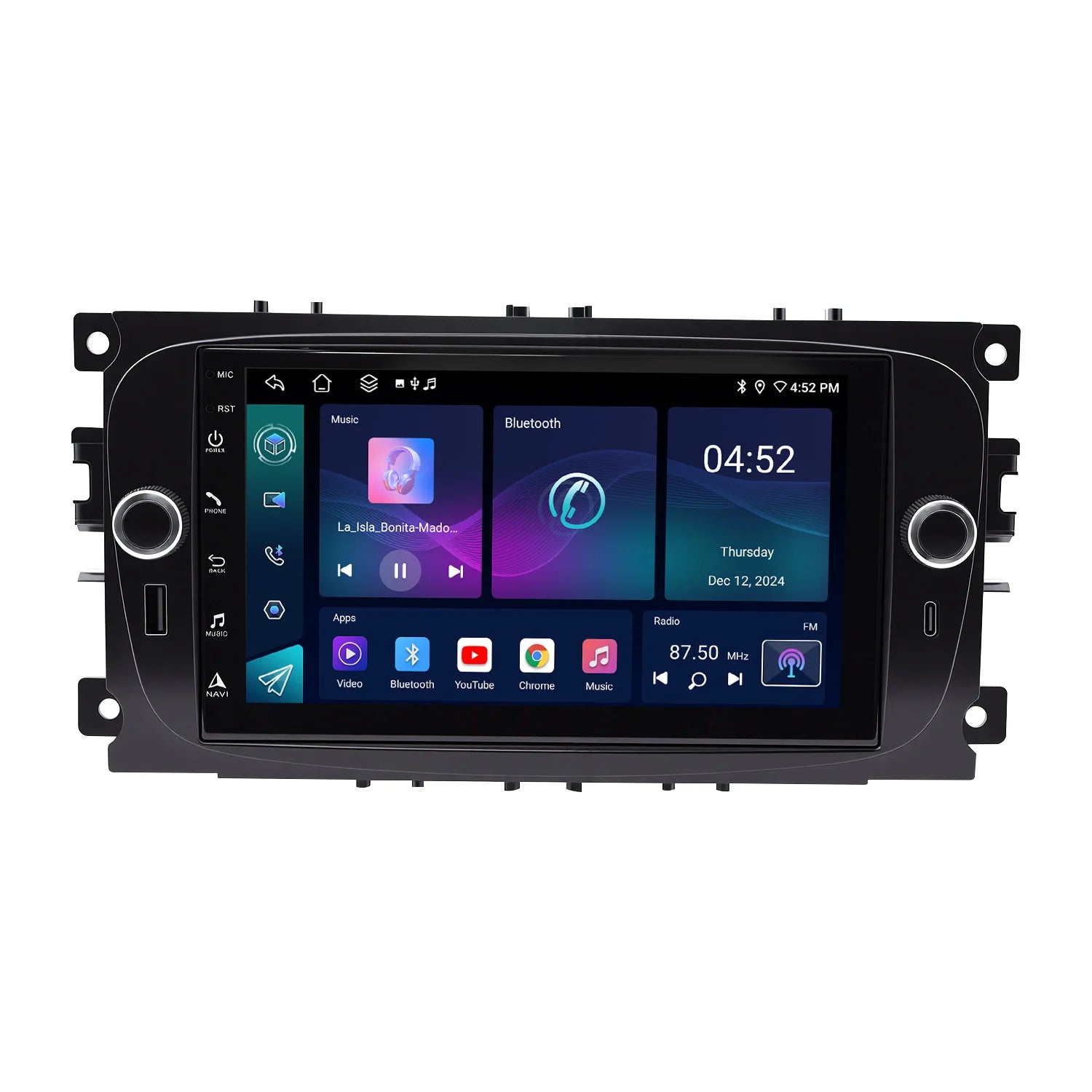 7" Android Car Radio GPS Type-C Wireless CarPlay Android Auto for Ford Focus 2005-2013 - Bluetooth Steering Control