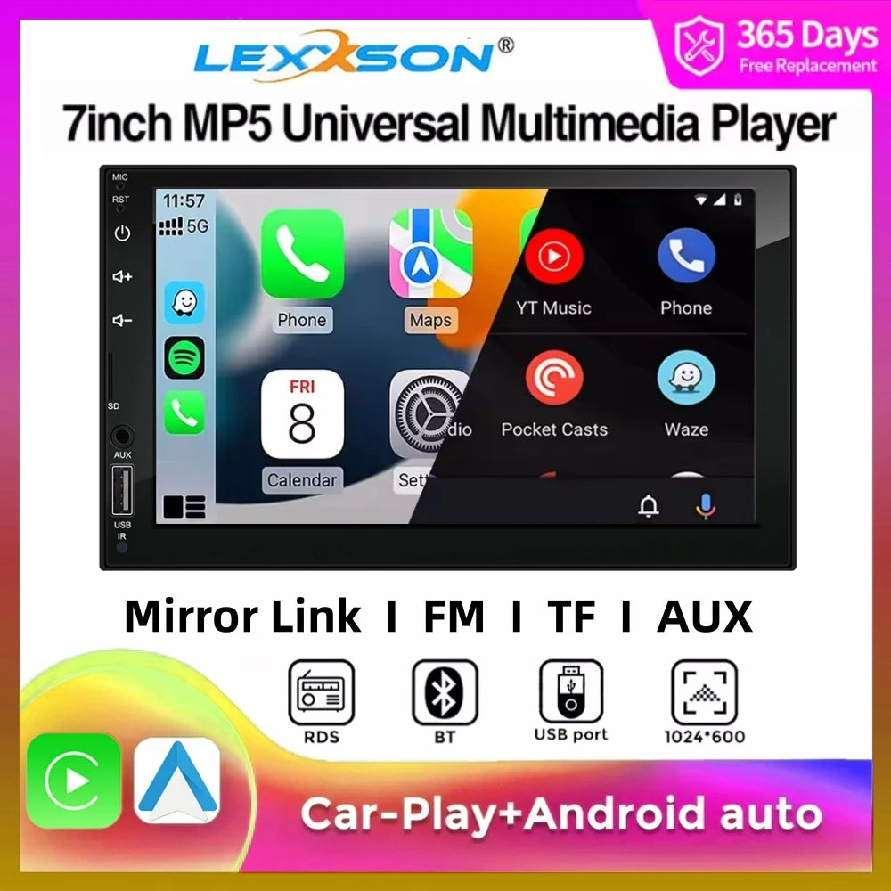 2DIN 7inch Car Multimedia MP5 Video Player Wired CarPlay Android Auto Mirrorlink Touch Scr | AUTOKITSHOP