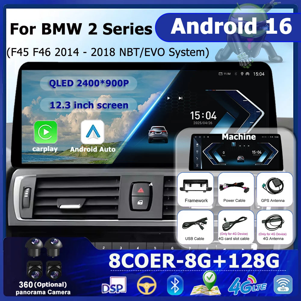 Android 16 for BMW 2 Series F45 F46 2014 - 2018 NBT EVO System Car Video Multimedia Player