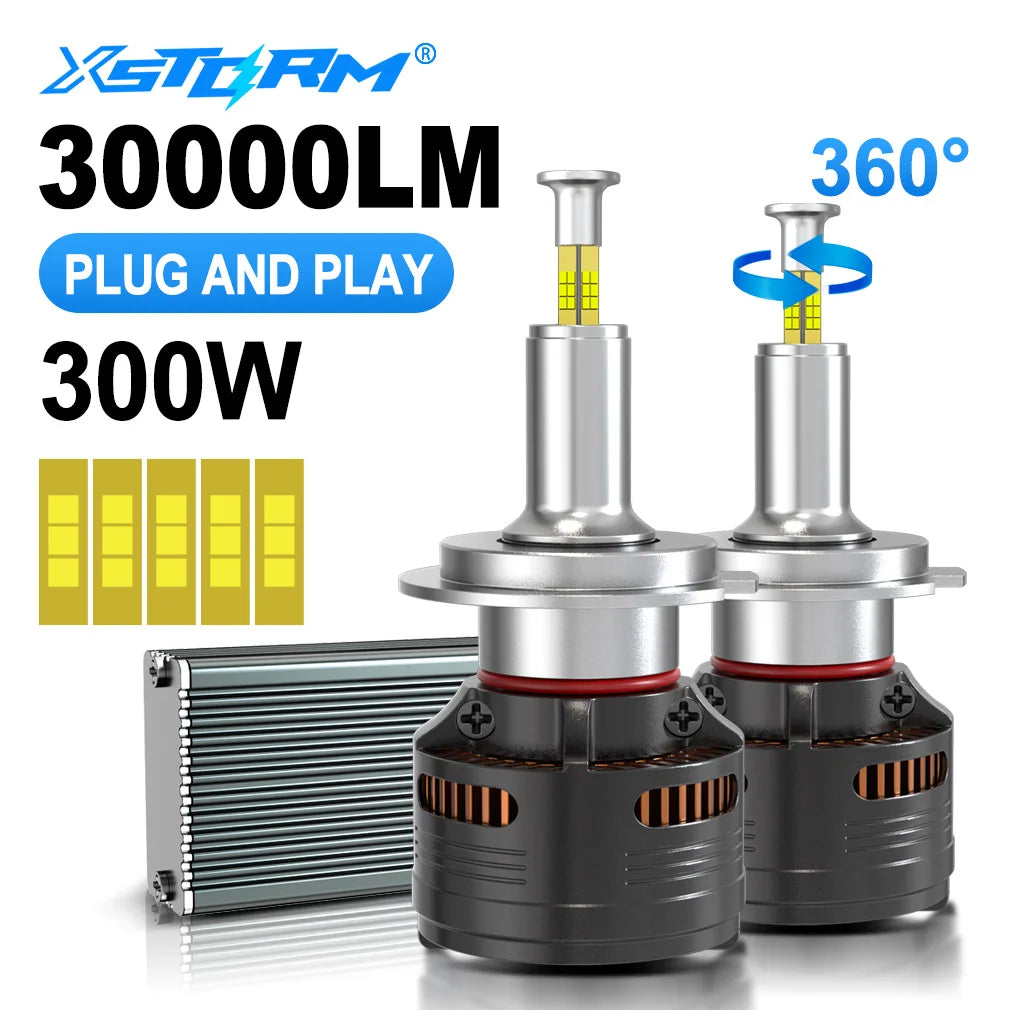 XSTORM H7 LED Canbus 9005 9006 H4 H11 H1 LED Headlight Bulbs 300W 30000LM 360 Car Light 65