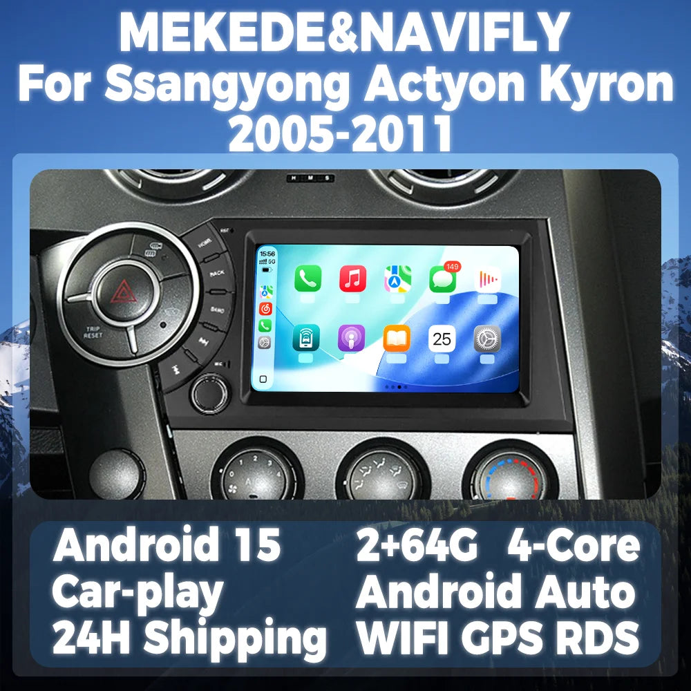 Android 15 Car Radio For Ssangyong Actyon Kyron 2005-2011 Multimedia Player GPS Intelligen