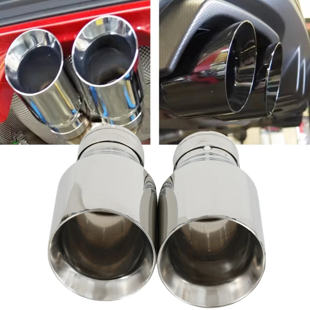 1 Piece Car Stainless Steel Silver Muffler Tip Universal Exhaust Pipe Mufflers bilayer Nozzle bi - Automotive LED Light