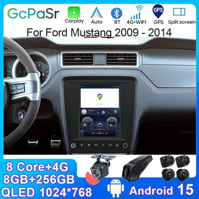 Android 15 For Ford Mustang 2009 -2014 Car Radio Stereo QLED DSP Carplay GPS Navigation Pl