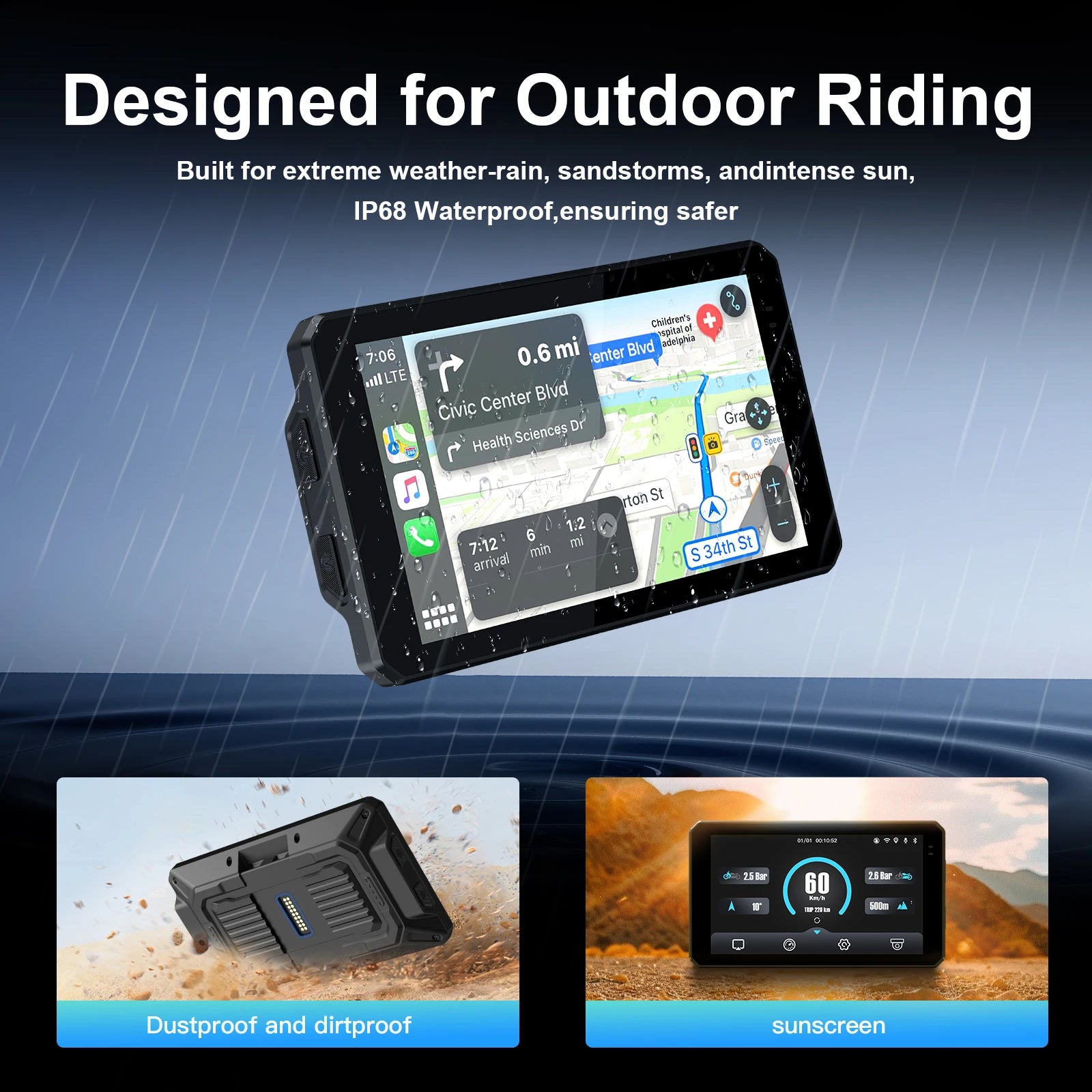 CARABC 6 inch motorcycle carplay screen Wireless Android auto Bluetooth GPS navigation IPX | AUTOKITSHOP