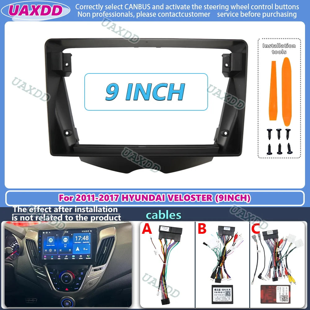 Cadre fascias dautoradio For Hyundai Veloster 2011-2017 panneau stereo 2Din 9inch cable da