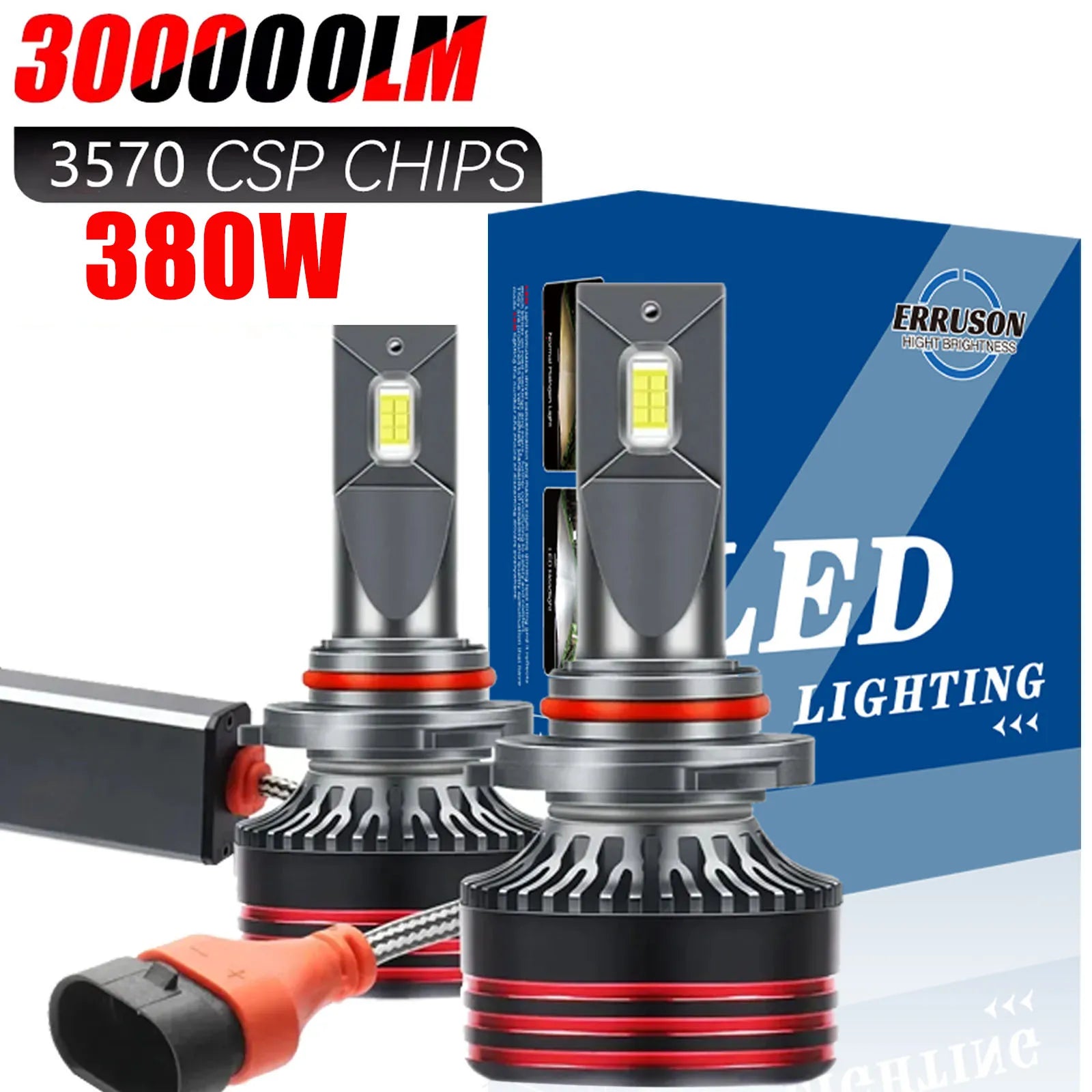 Erruson 380W 300000LM H4 LED H7 H11 Car Headlight Bulb High Power CSP H1 H3 9005 9006 9012 HIR2 Turbo Lamp 6000K Car Light 12V
