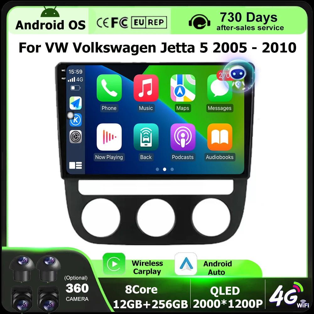 Android 16 Auto Carplay For VW Volkswagen Jetta 5 2005 - 2010 Car Radio Multimedia Player