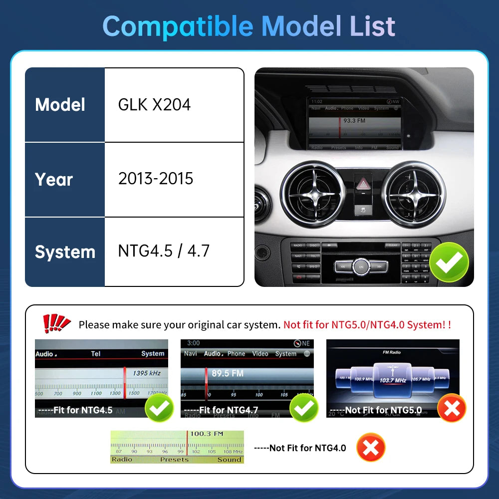 Road Top Wireless CarPlay for Mercedes Benz GLK NTG4.5 2013-2015 with Android Auto Mirror  | AUTOKITSHOP