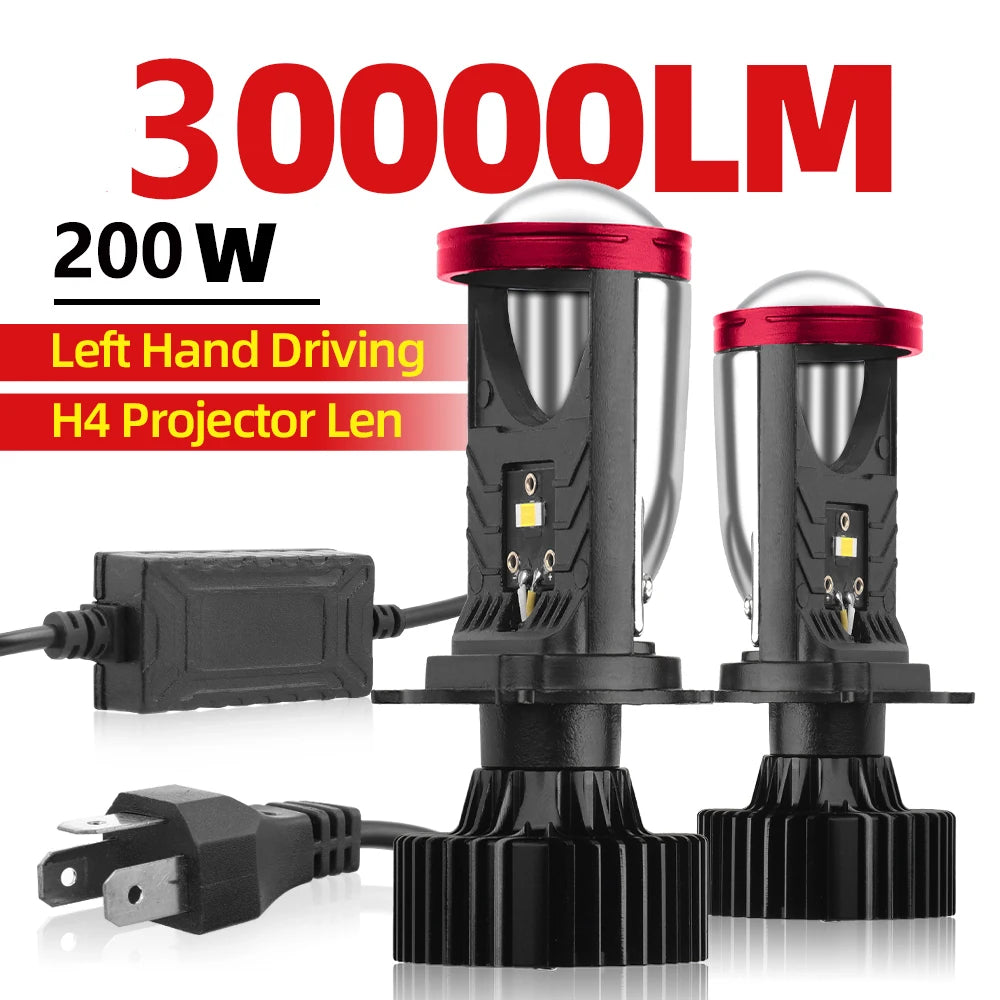 H4 LED Projector Bulb 200W 30000LM Canbus Ready | Universal Fit for Most Cars & Motorcycle