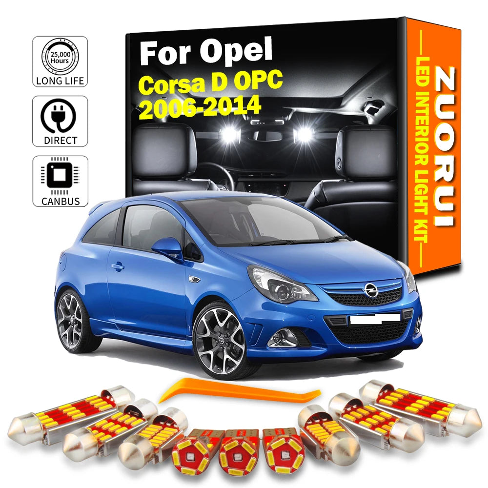 11-Piece LED Interior Light Kit for Opel Corsa D OPC 2006-2012 - Canbus Dome Map Door Trunk Bulbs | AUTOKITSHOP