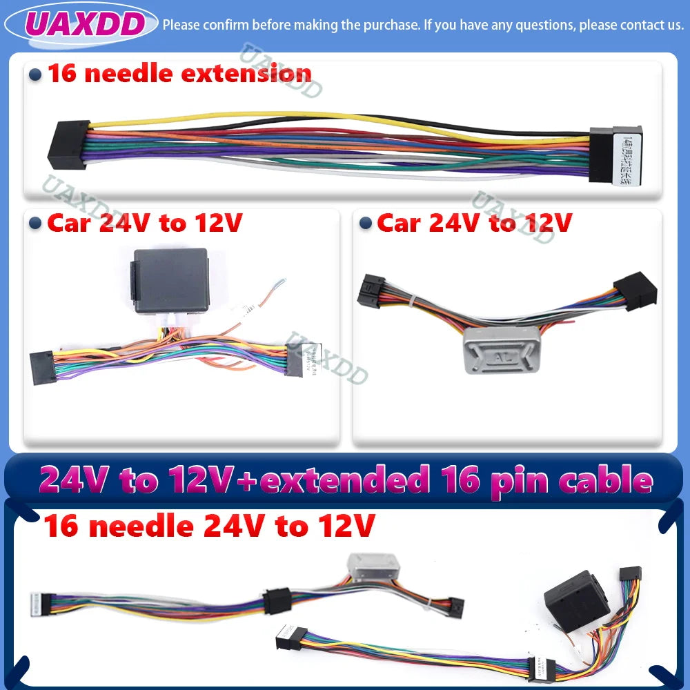 Car Rear View Harness 5A 24V to 12V 24V extended 16 pin cable Voltage Converter for Cars a