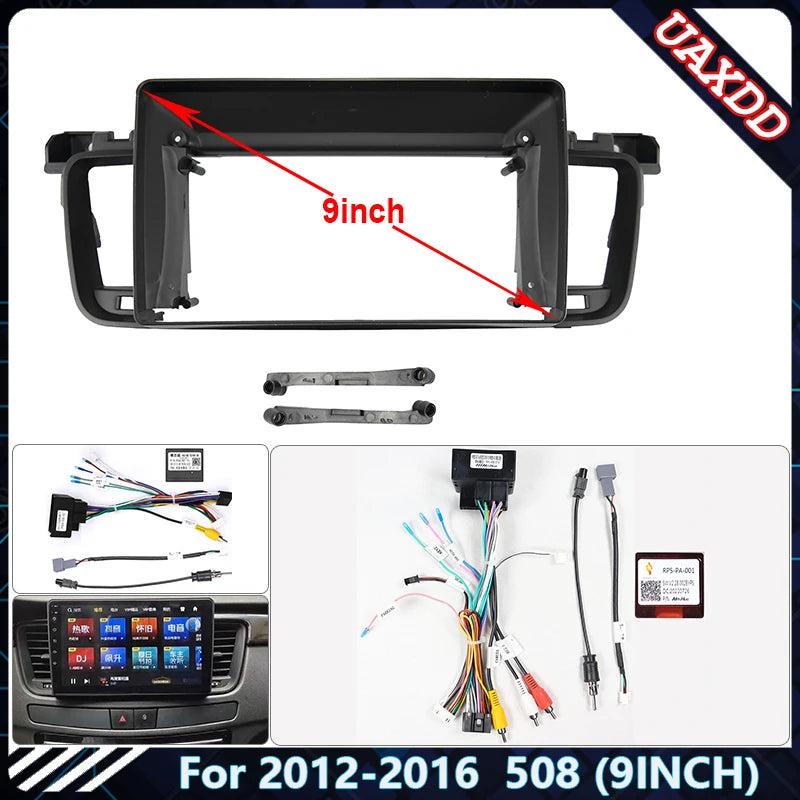 Car Radio Fascia Frame For Peugeot2012-2016 508 (9INCH) Panel Dash Kit Install Facia Conso