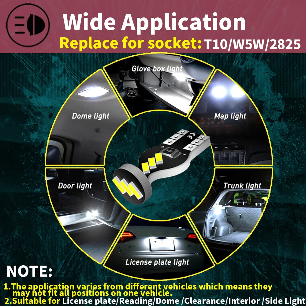 LED Interior Light Kit for Peugeot W5W T10 - Canbus Error-Free Interior Bulbs