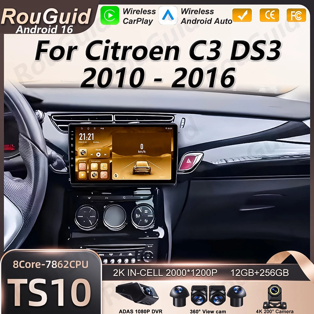 Android 16 Car Radio For Citroen C3 DS3 2010 2011 2012 2013 2014 2015 2016 Carplay Multime | AUTOKITSHOP