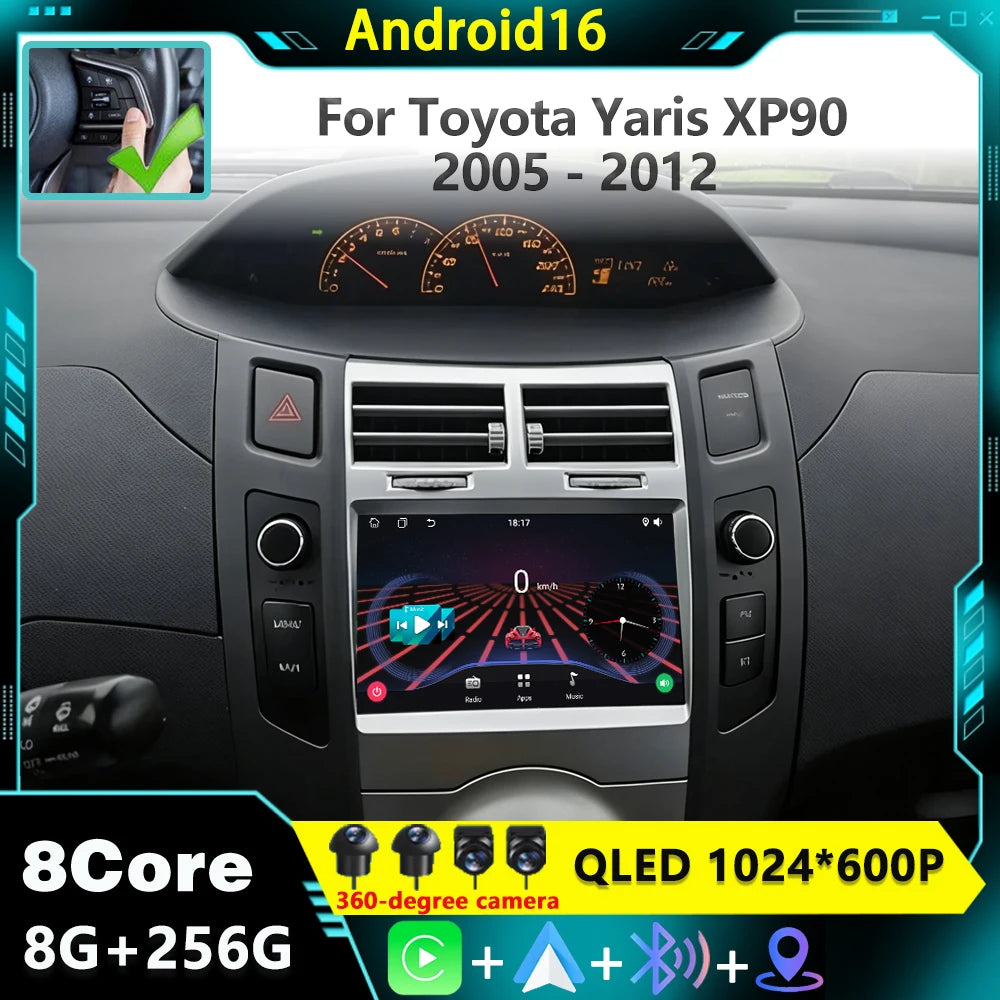 For Toyota Yaris XP90 Vitz Platz 2005-2012 Android 16 7 inch Car Radio Carplay Multimedia