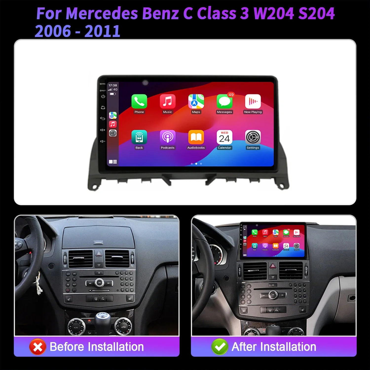 Android 14 Car Radio For Mercedes Benz C Class 3 W204 S204 2006-2011 Wireless Bluetooth Ca