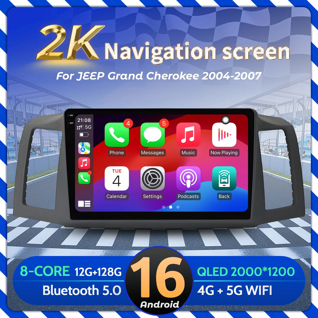 10 inch Car Radio For JEEP Grand Cherokee 2004-2007 Android 16 BT Carplay Multimedia Navig
