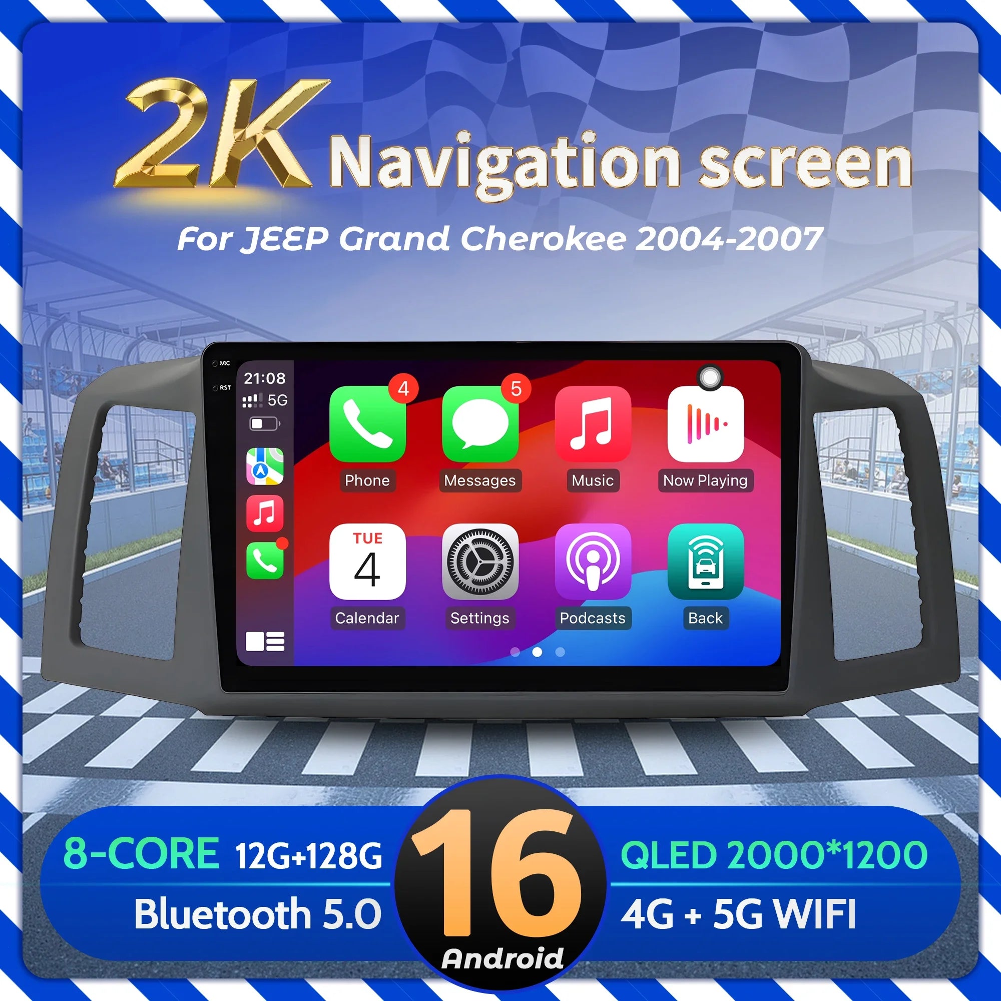 10 inch Car Radio For JEEP Grand Cherokee 2004-2007 Android 16 BT Carplay Multimedia Navig