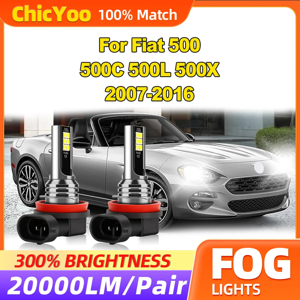 60W LED Fog Lights 20000LM Canbus Fog Lamps 12V 6000K White For Fiat 500 500C 500L 500X 20