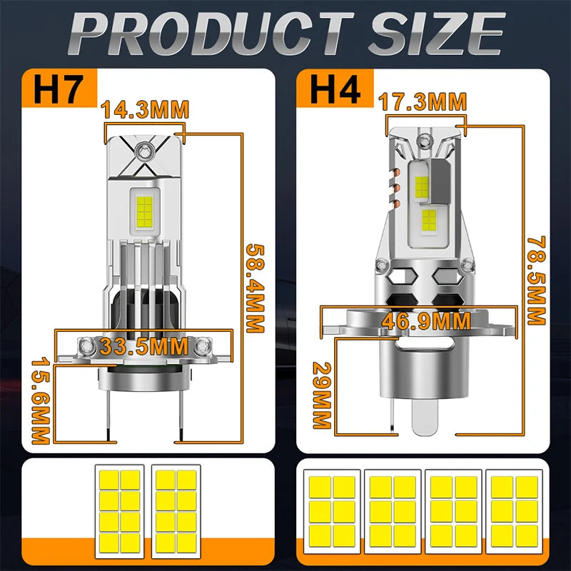Drivereyes 2X 1000W High Power H7 H4 LED Bulb Turbo Headlight 6500K 1000000LM 12V 24V Powe