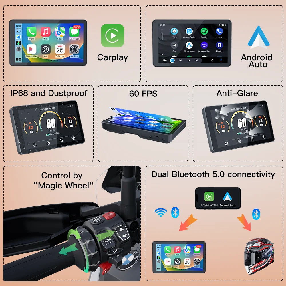 6" For BMW R1200GS R1250GS R1300GS ADV S1000XR Motorcycle CarPlay Android Auto Motorcycle  | AUTOKITSHOP