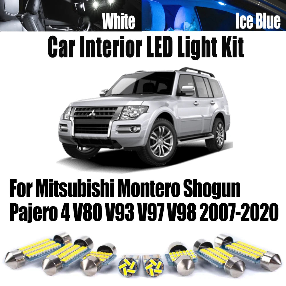 15-Piece LED Interior Light Kit for Mitsubishi Montero Shogun Pajero 4 V80 V93 V97 V98 2007-2020 - Canbus Dome Map Do...
