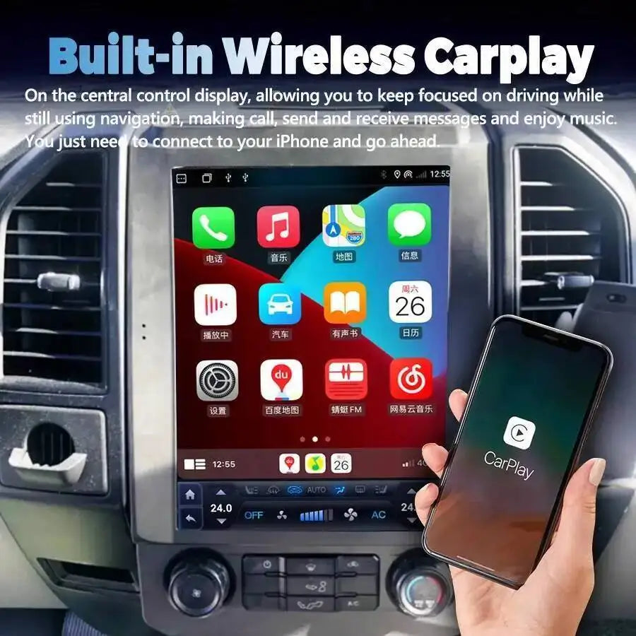 Android 15 Multimedia Carplay Video Player Bluetooth For Ford Raptor F150 2016-2021 12.1In