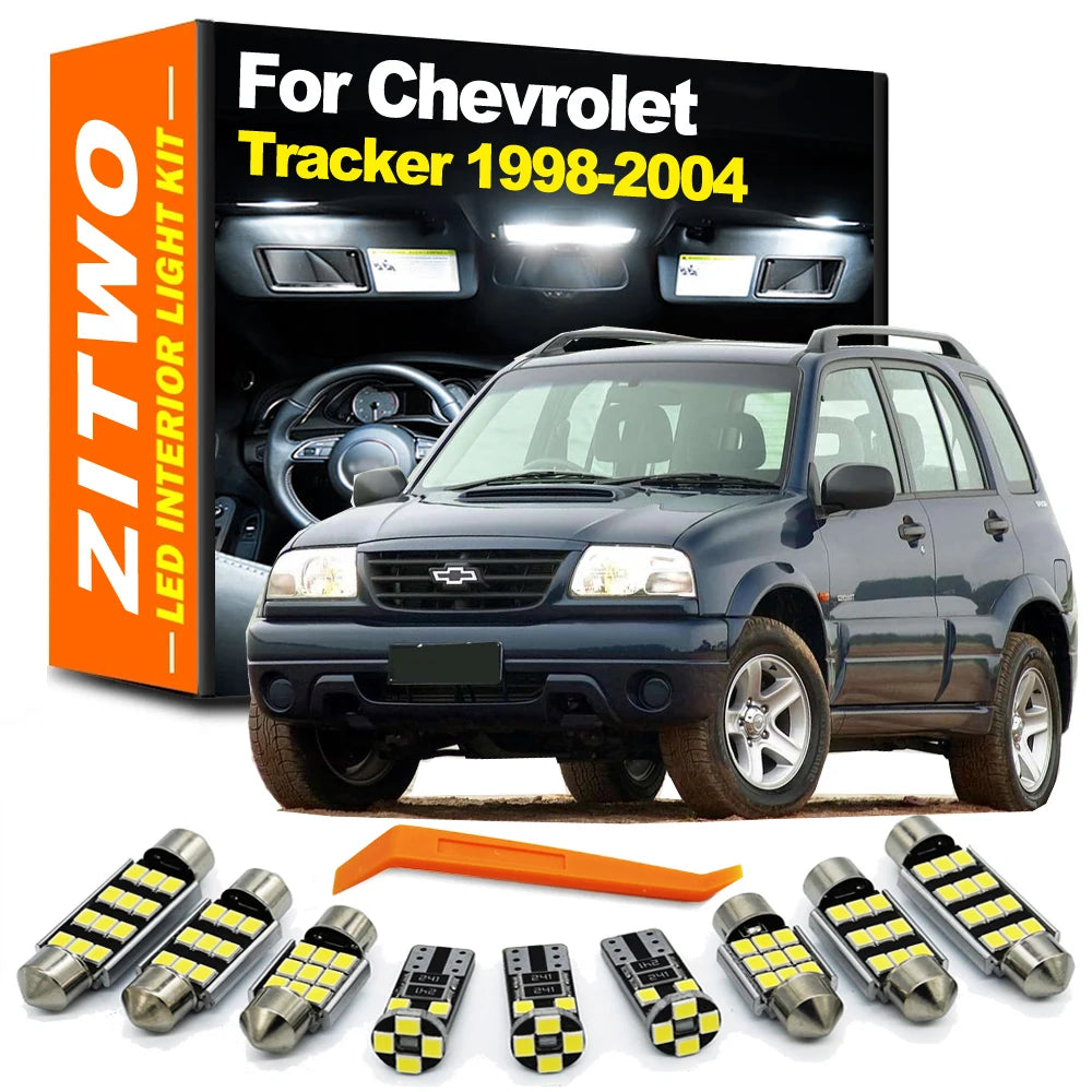 ZITWO 9Pcs For Chevrolet Tracker 1998 1999 2000 2001 2002 2003 2004 Car Bulbs LED Interior Dome Map Trunk Light Kit Accessories